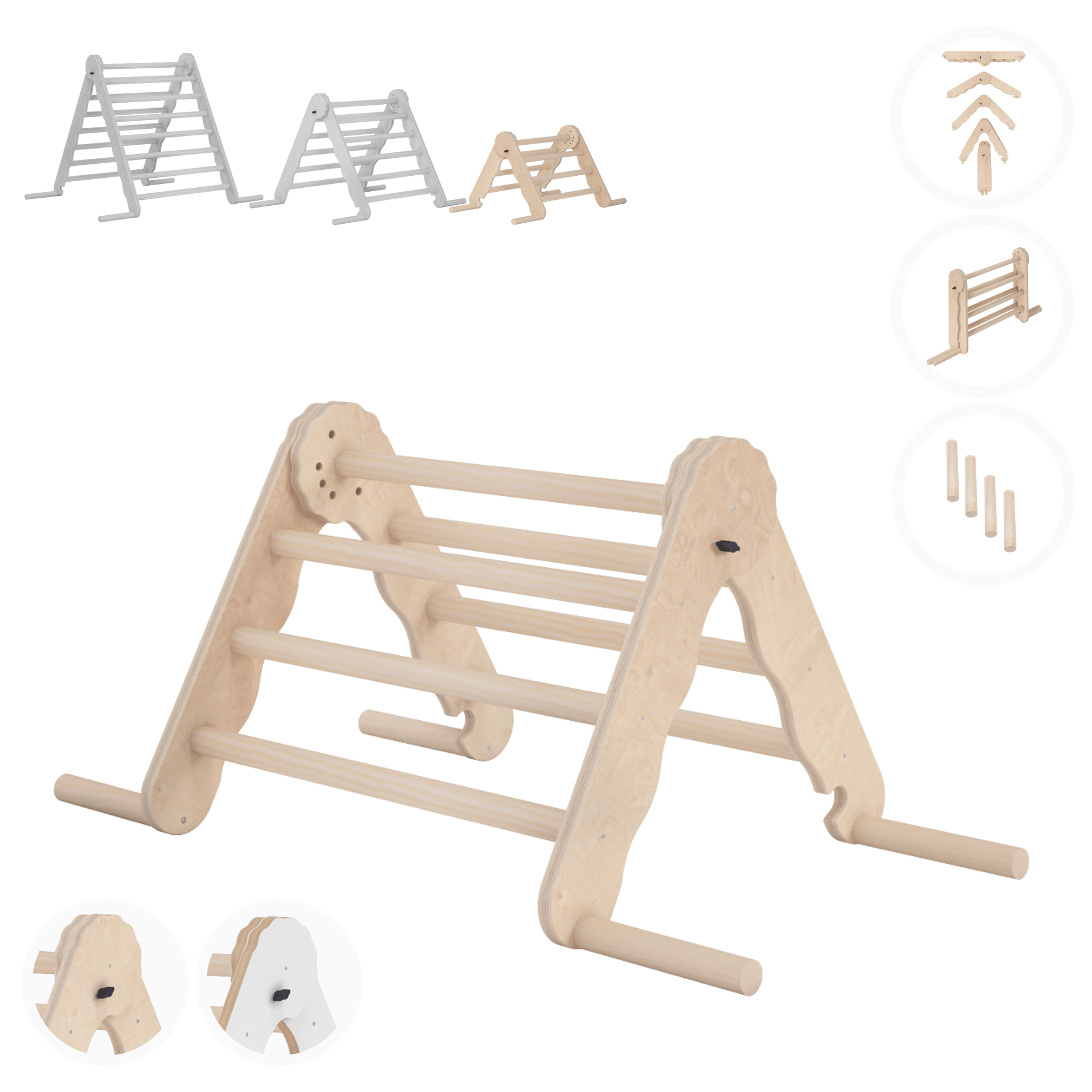 MAMOI® Klettergerüst indoor, Kletterdreieck aus holz, Baby kinder klettern, Kletterturm, Kletterbogen, Regenbogenwippe, Montessori spielzeug ab 1 jahr 2/3 jahre