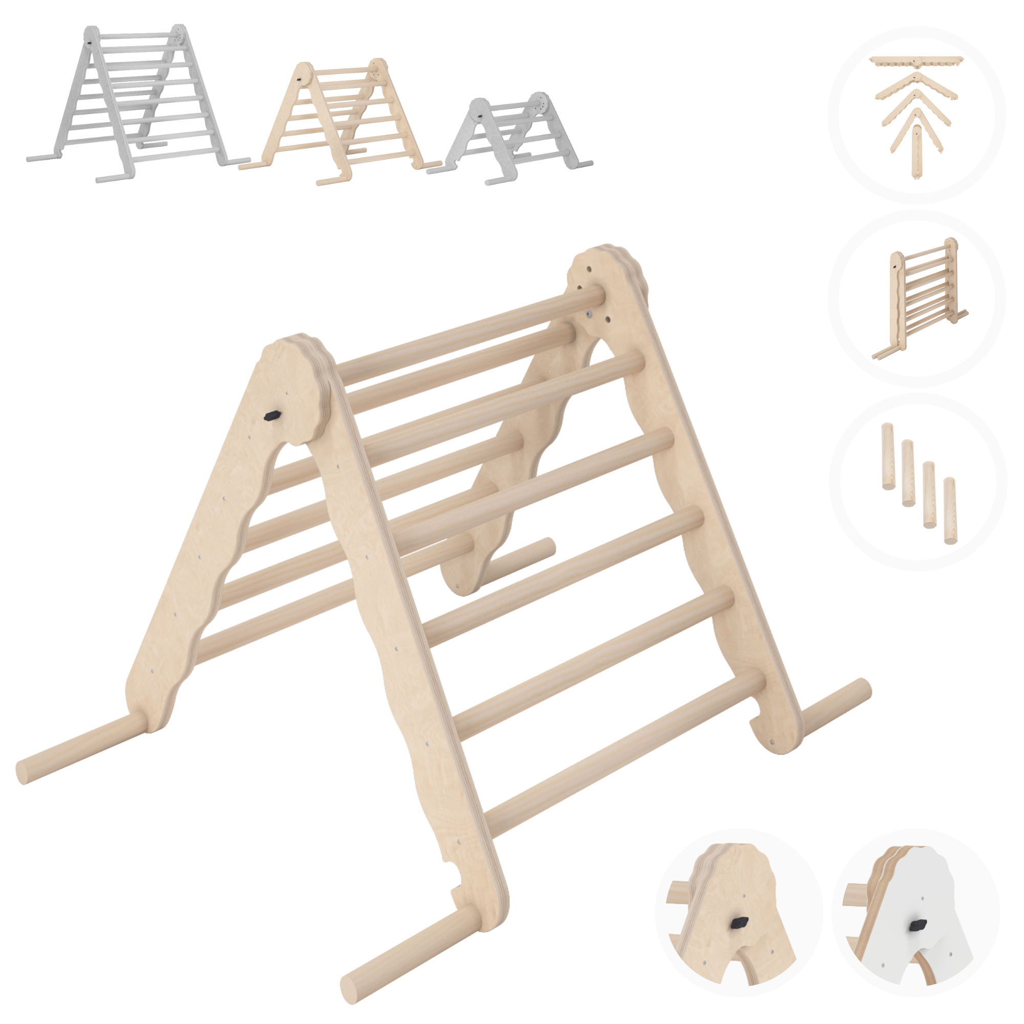 MAMOI® Klettergerüst indoor, Kletterdreieck aus holz, Baby kinder klettern, Kletterturm, Kletterbogen, Regenbogenwippe, Montessori spielzeug ab 1 jahr 2/3 jahre