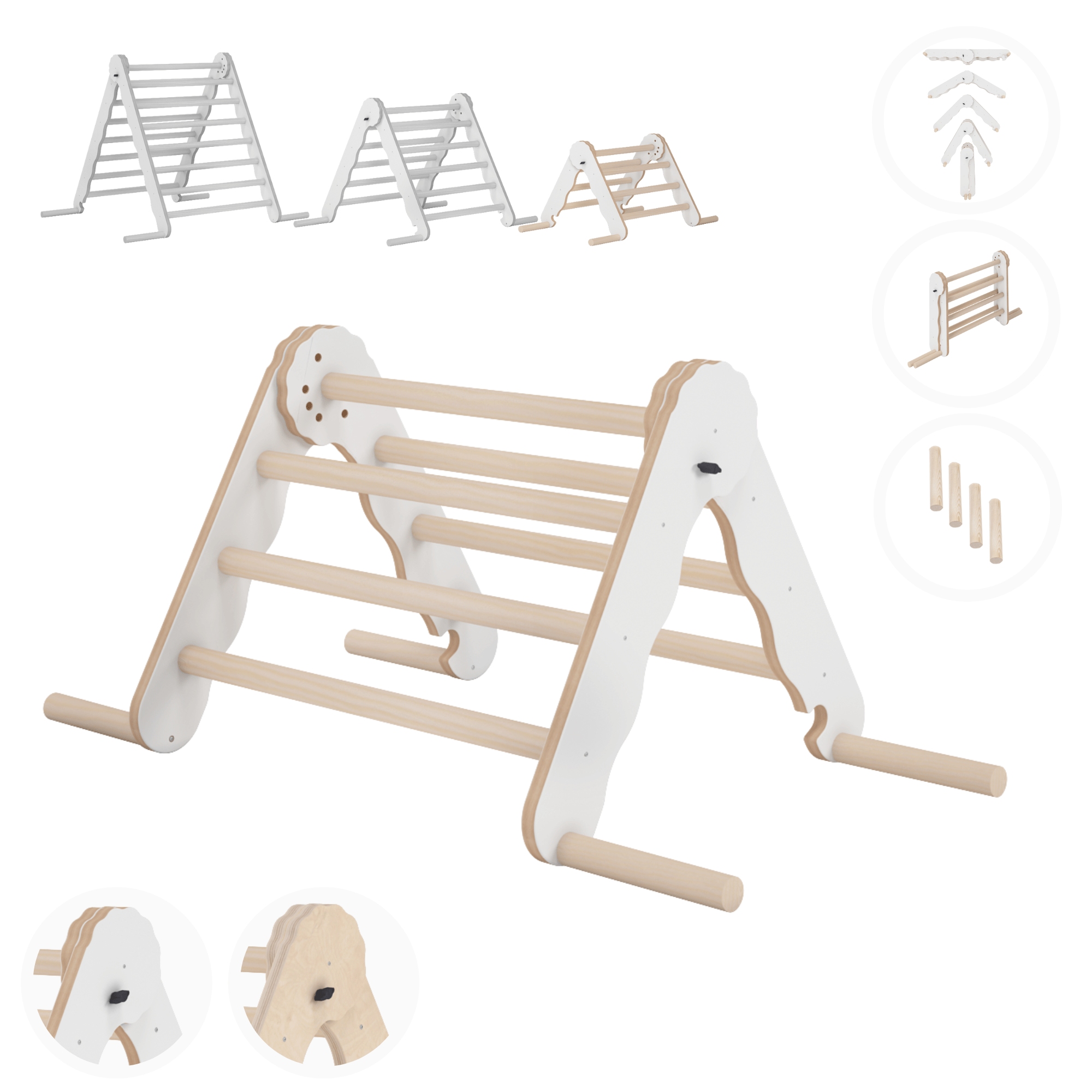 MAMOI® Klettergerüst indoor, Kletterdreieck aus holz, Baby kinder klettern, Kletterturm, Kletterbogen, Regenbogenwippe, Montessori spielzeug ab 1 jahr 2/3 jahre