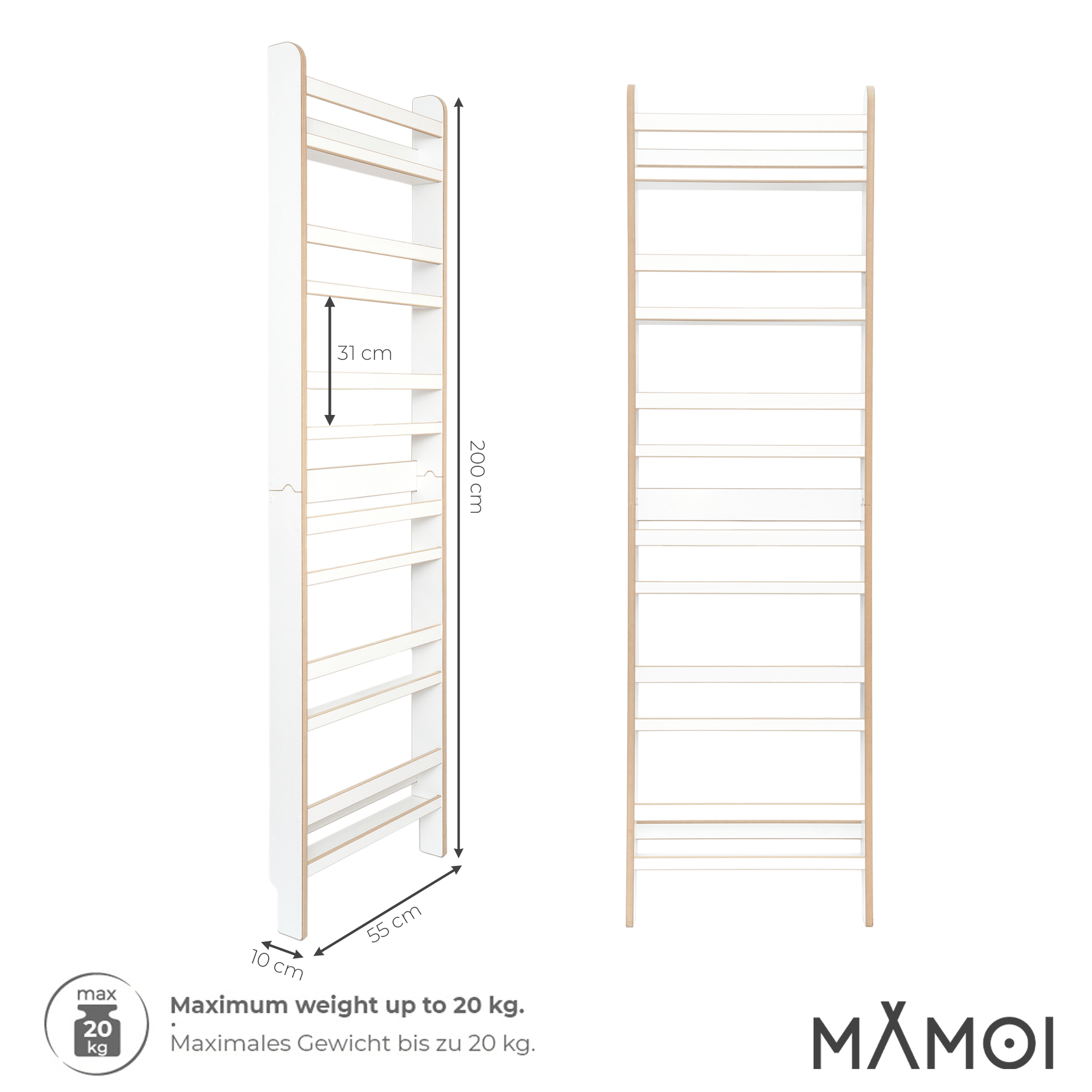 MAMOI® Kinderbücherregal aus Holz – Bücherkiste, Kinderbücherregal, Bücherregal für Kinderzimmer, Bücherbank, Wandregal, Montessori Kindermöbel, Kinderregal und Book Shelf für kleine Kinder.