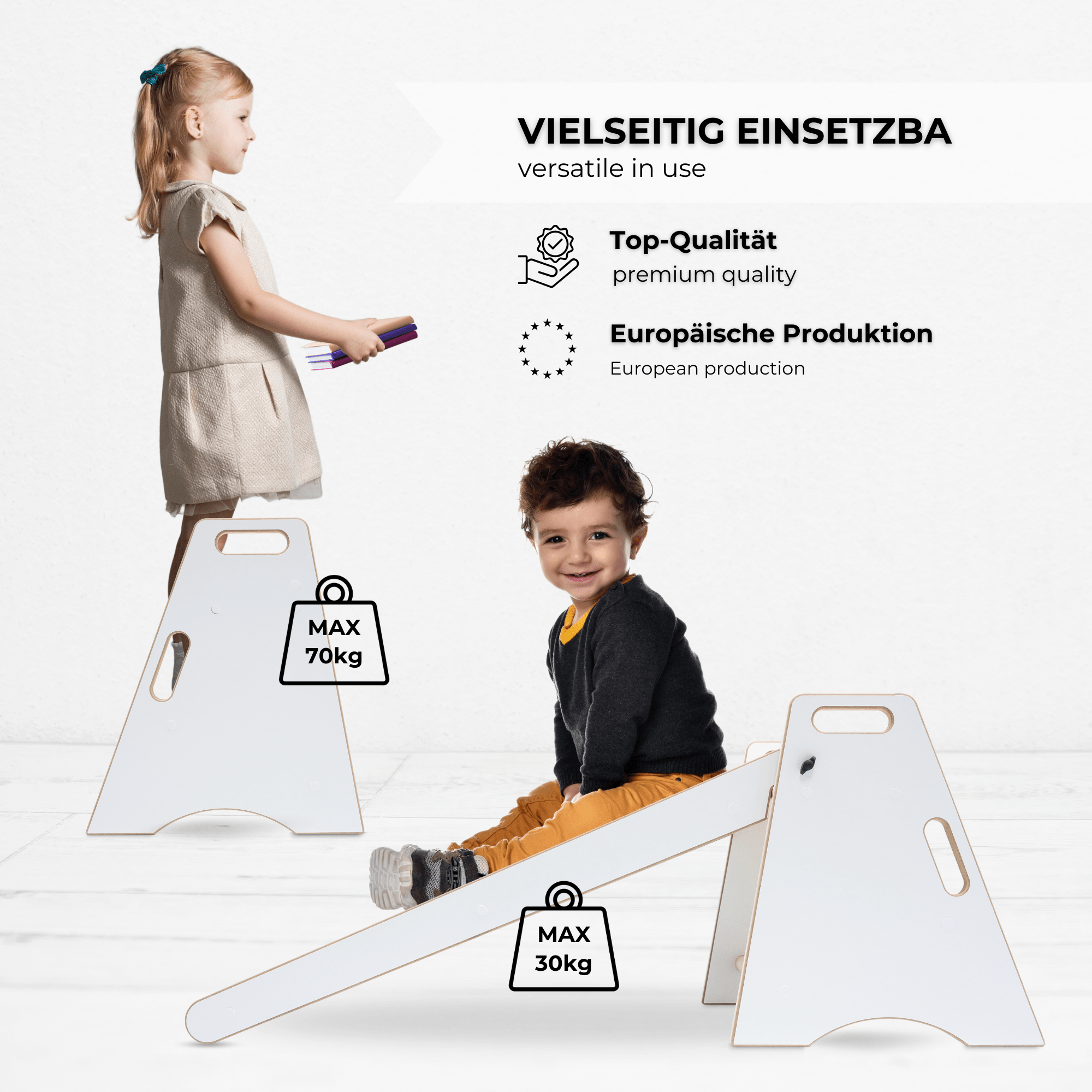 MAMOI® Indoor Kids Slide – 2-in-1 Wooden Slide & Step Stool | Montessori Toddler Slide & Kitchen Helper-1
