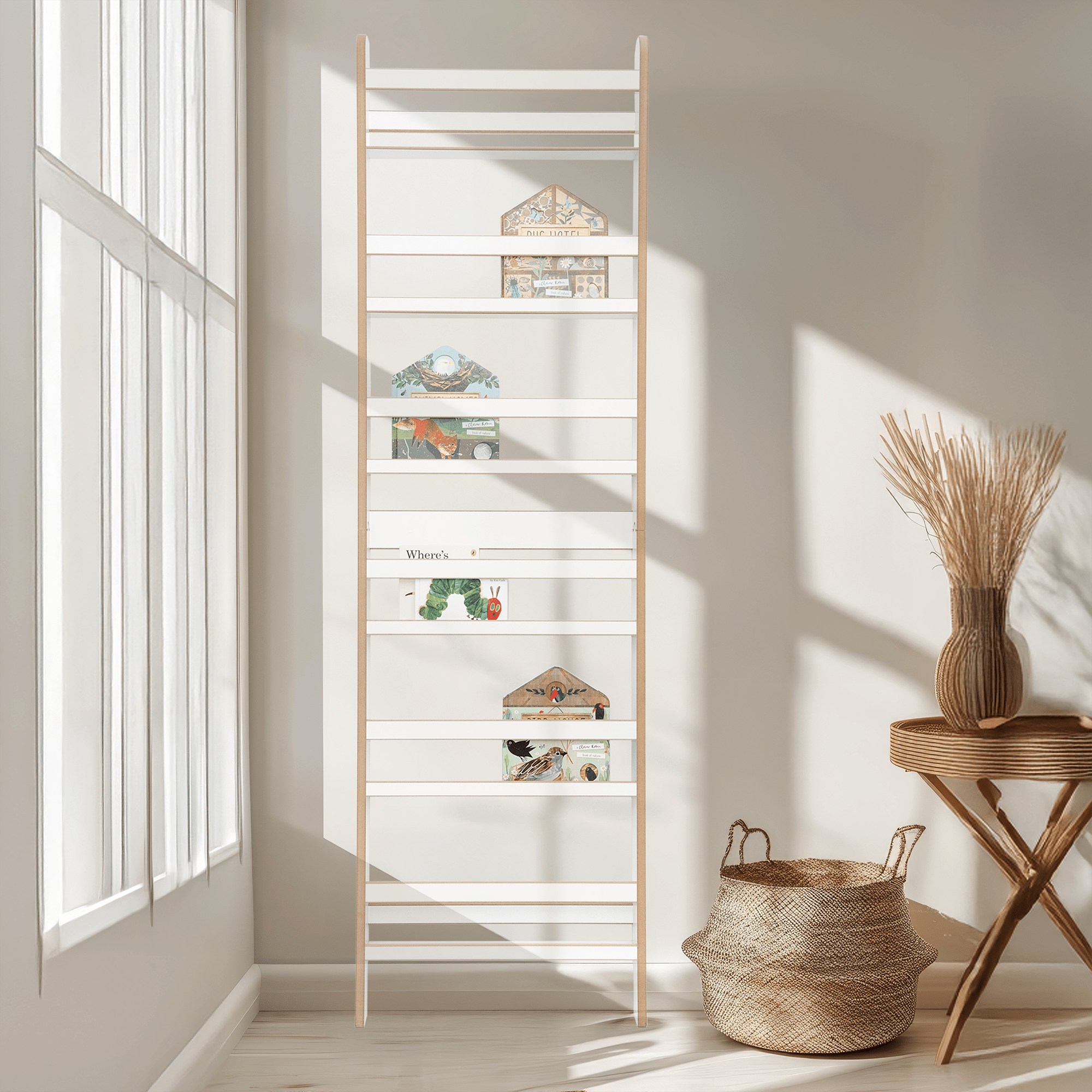 MAMOI® Kinderbücherregal aus Holz – Bücherkiste, Kinderbücherregal, Bücherregal für Kinderzimmer, Bücherbank, Wandregal, Montessori Kindermöbel, Kinderregal und Book Shelf für kleine Kinder.