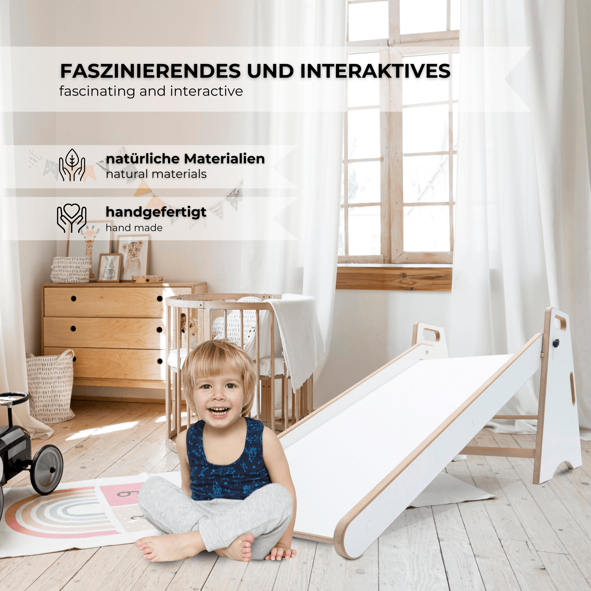 MAMOI® Indoor Kids Slide – 2-in-1 Wooden Slide & Step Stool | Montessori Toddler Slide & Kitchen Helper-2