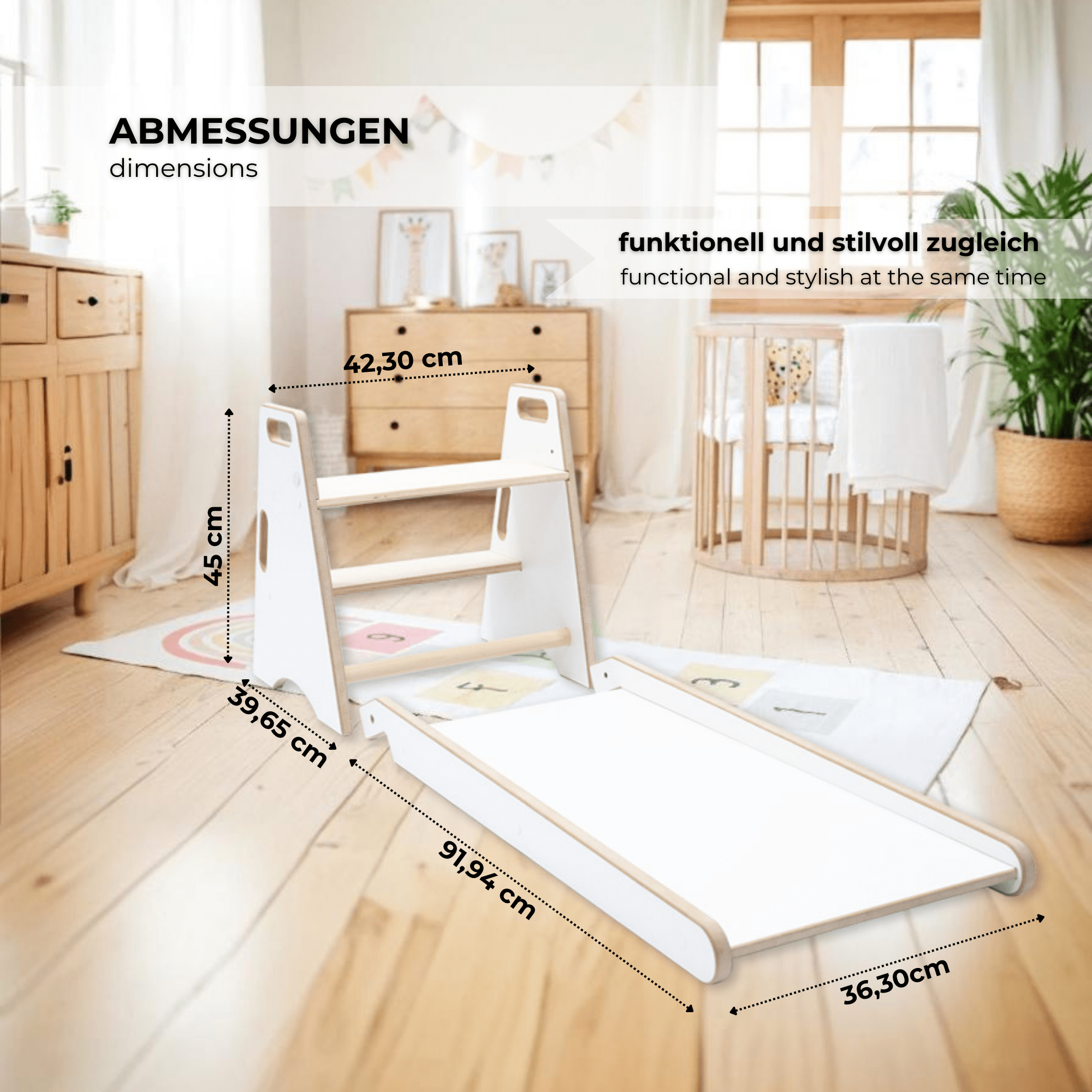MAMOI® Indoor Kids Slide – 2-in-1 Wooden Slide & Step Stool | Montessori Toddler Slide & Kitchen Helper-3