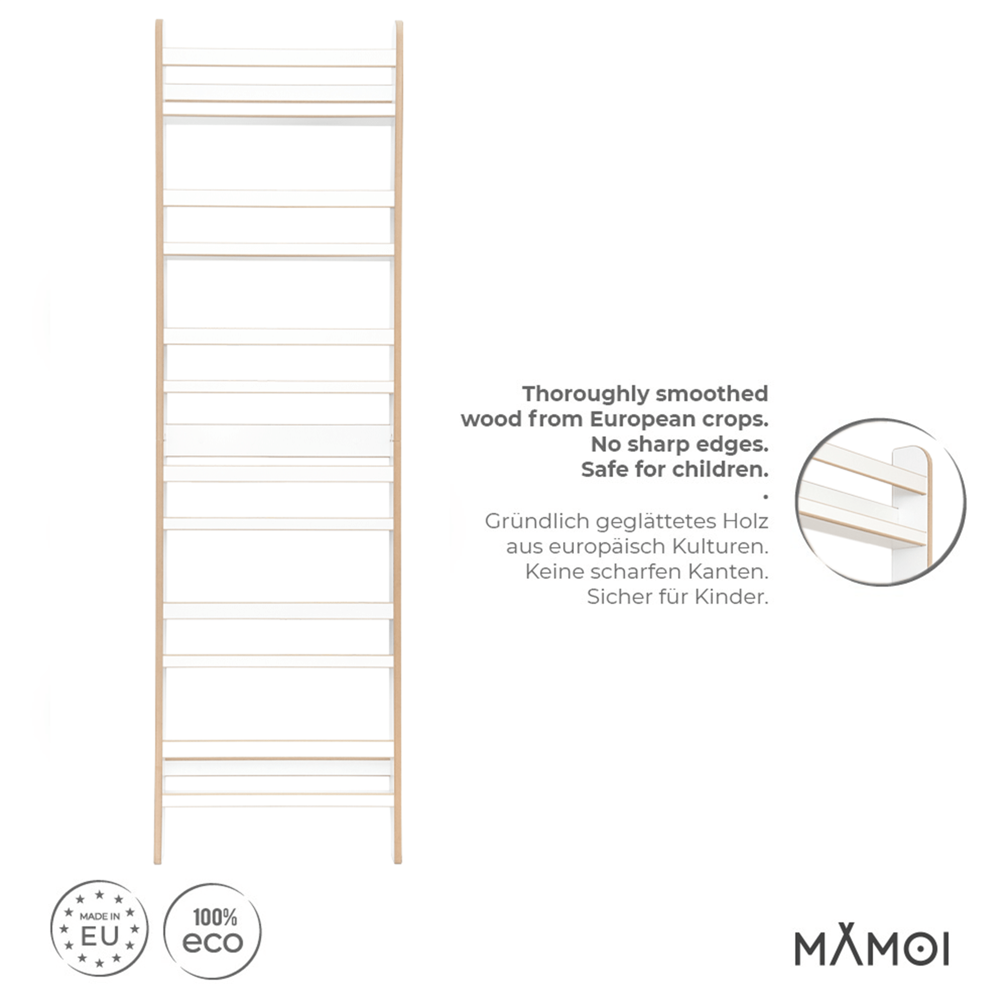 MAMOI® Kinderbücherregal aus Holz – Bücherkiste, Kinderbücherregal, Bücherregal für Kinderzimmer, Bücherbank, Wandregal, Montessori Kindermöbel, Kinderregal und Book Shelf für kleine Kinder.