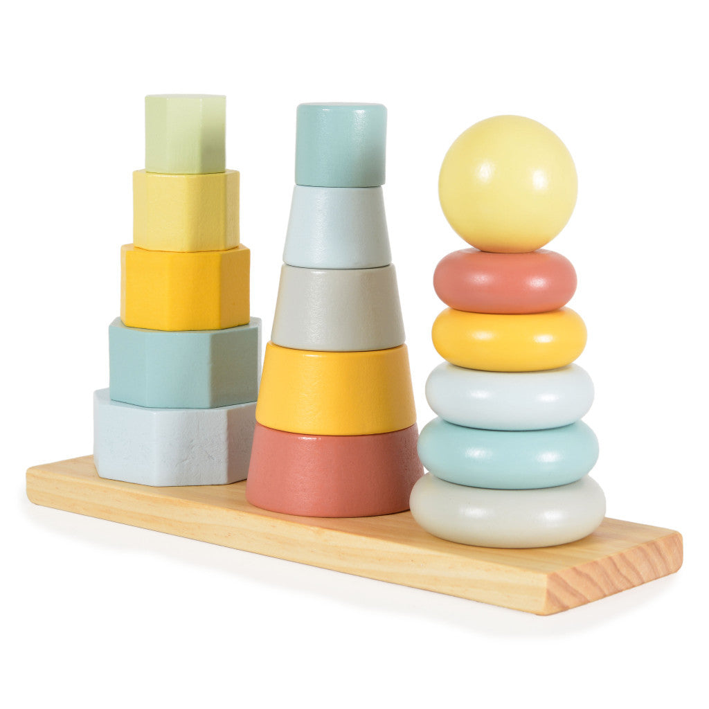 Tooky Toy Piramis toronyépítő montessori fa játék 17db-os