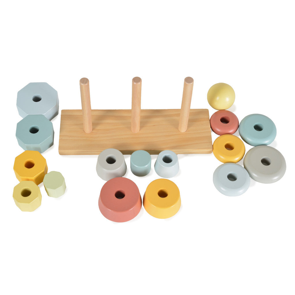 Tooky Toy Piramis toronyépítő montessori fa játék 17db-os