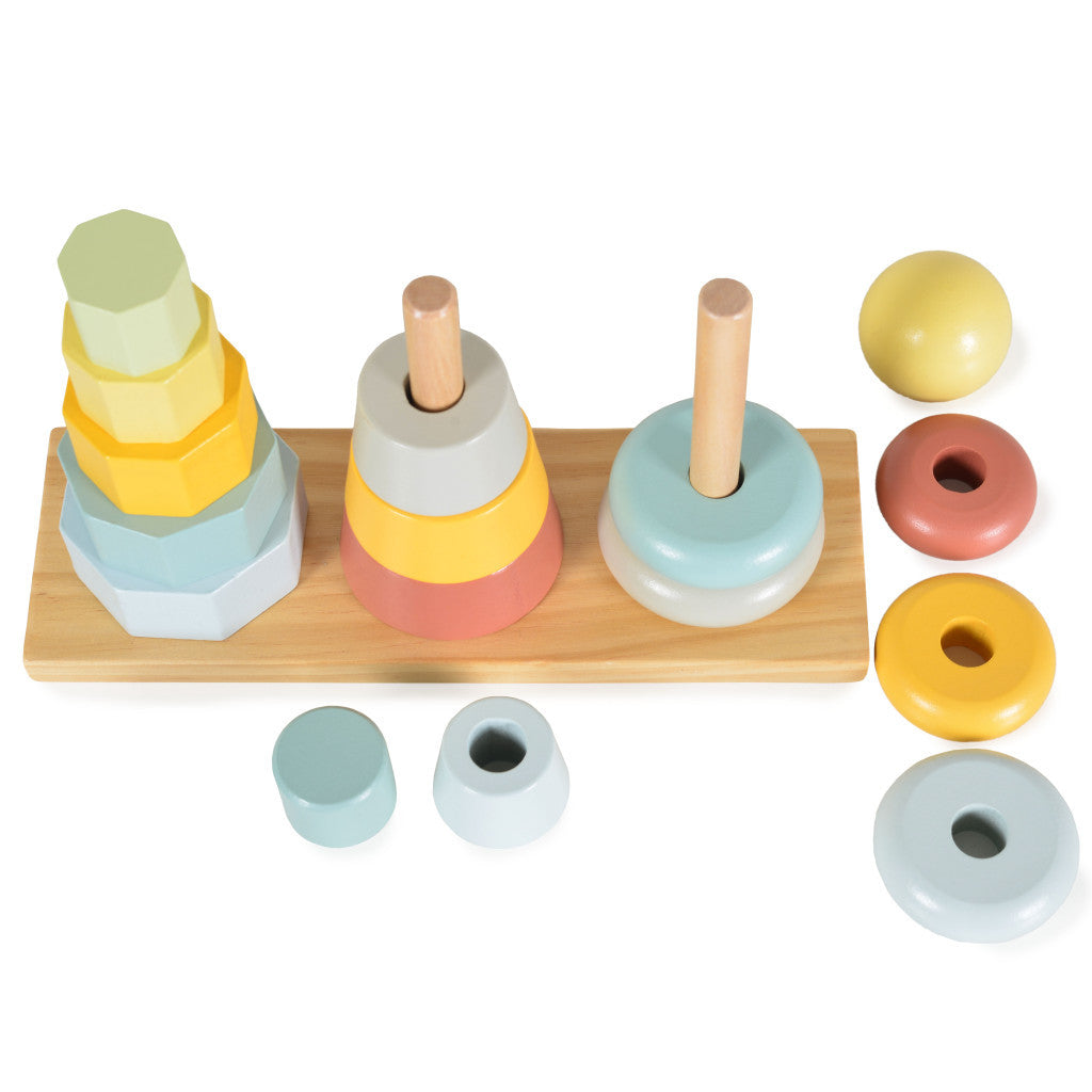 Tooky Toy Piramis toronyépítő montessori fa játék 17db-os