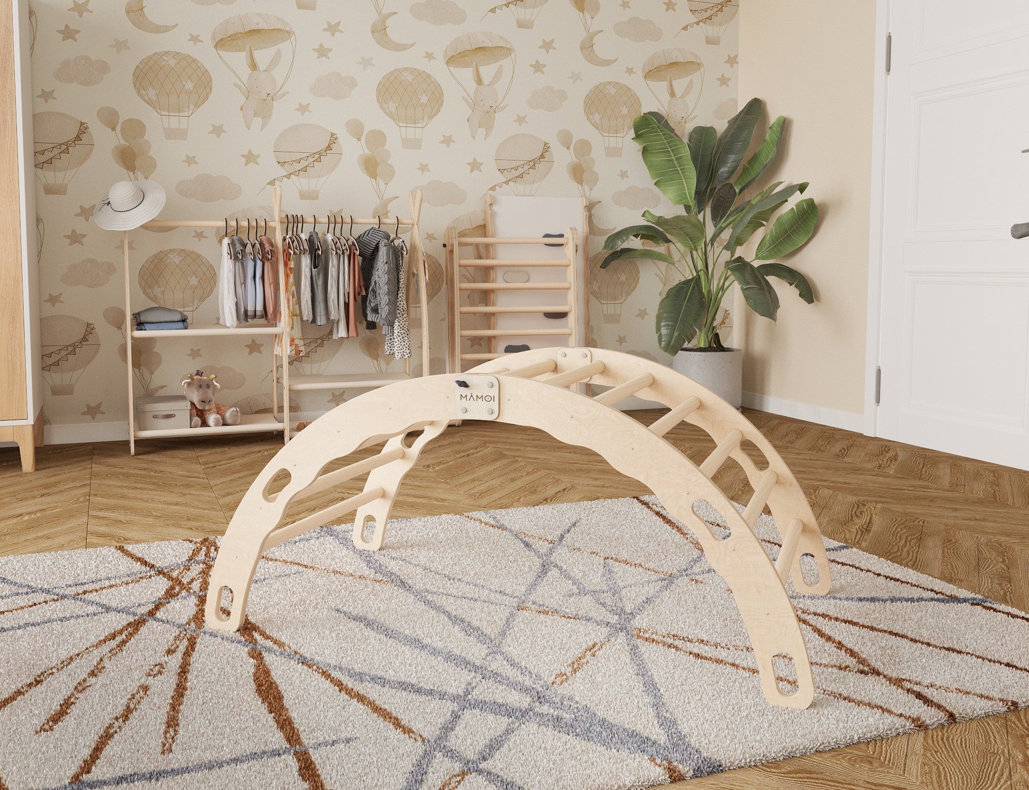 MAMOI® Kletterbogen, Kletterdreieck, Baby klettern, Regenbogenwippe aus holz, Holzbogen für Kinder, Spielplatz, Klettergerüst indoor ab 1 jahr 2/3 jahre, Montessori