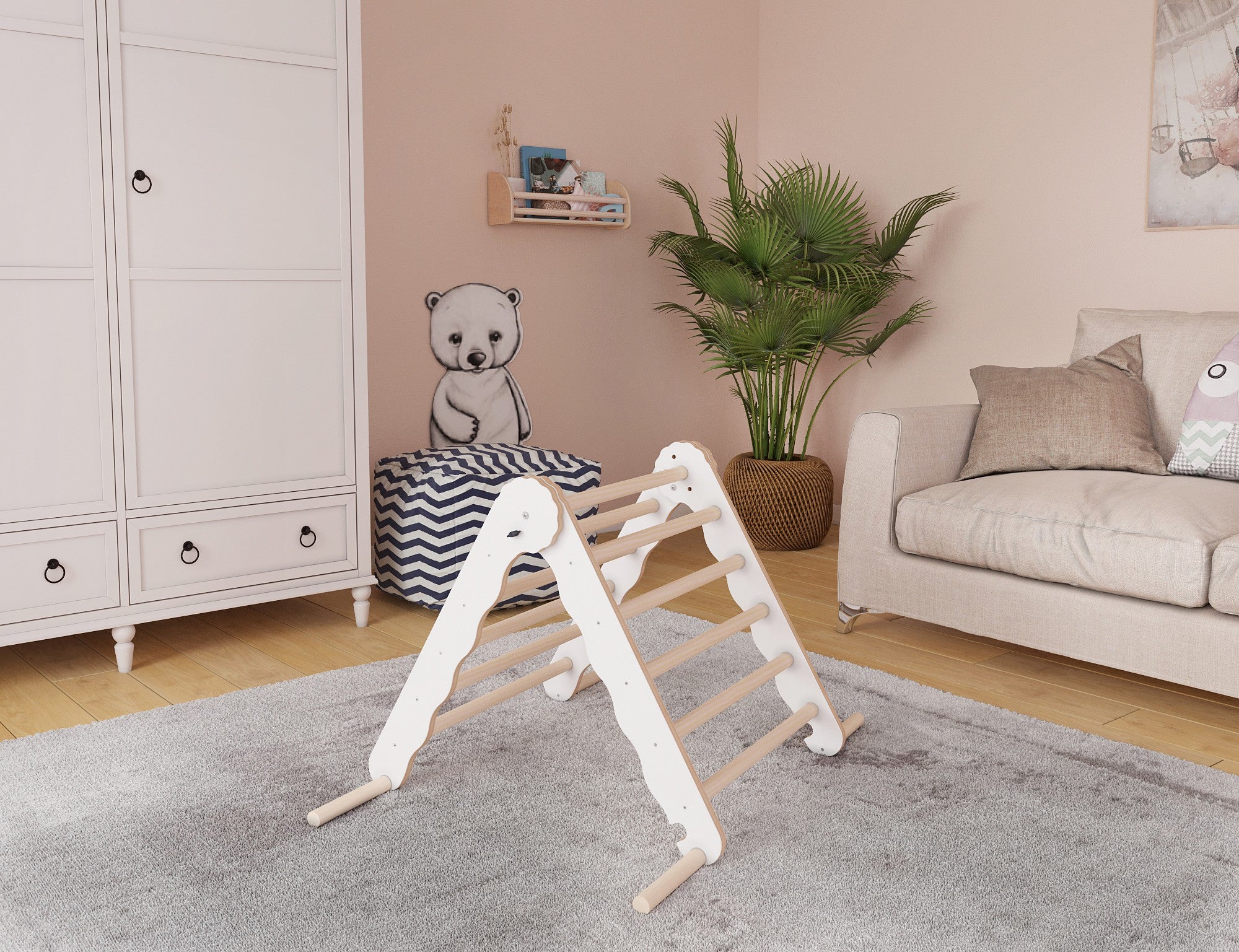 MAMOI® Klettergerüst indoor, Kletterdreieck aus holz, Baby kinder klettern, Kletterturm, Kletterbogen, Regenbogenwippe, Montessori spielzeug ab 1 jahr 2/3 jahre