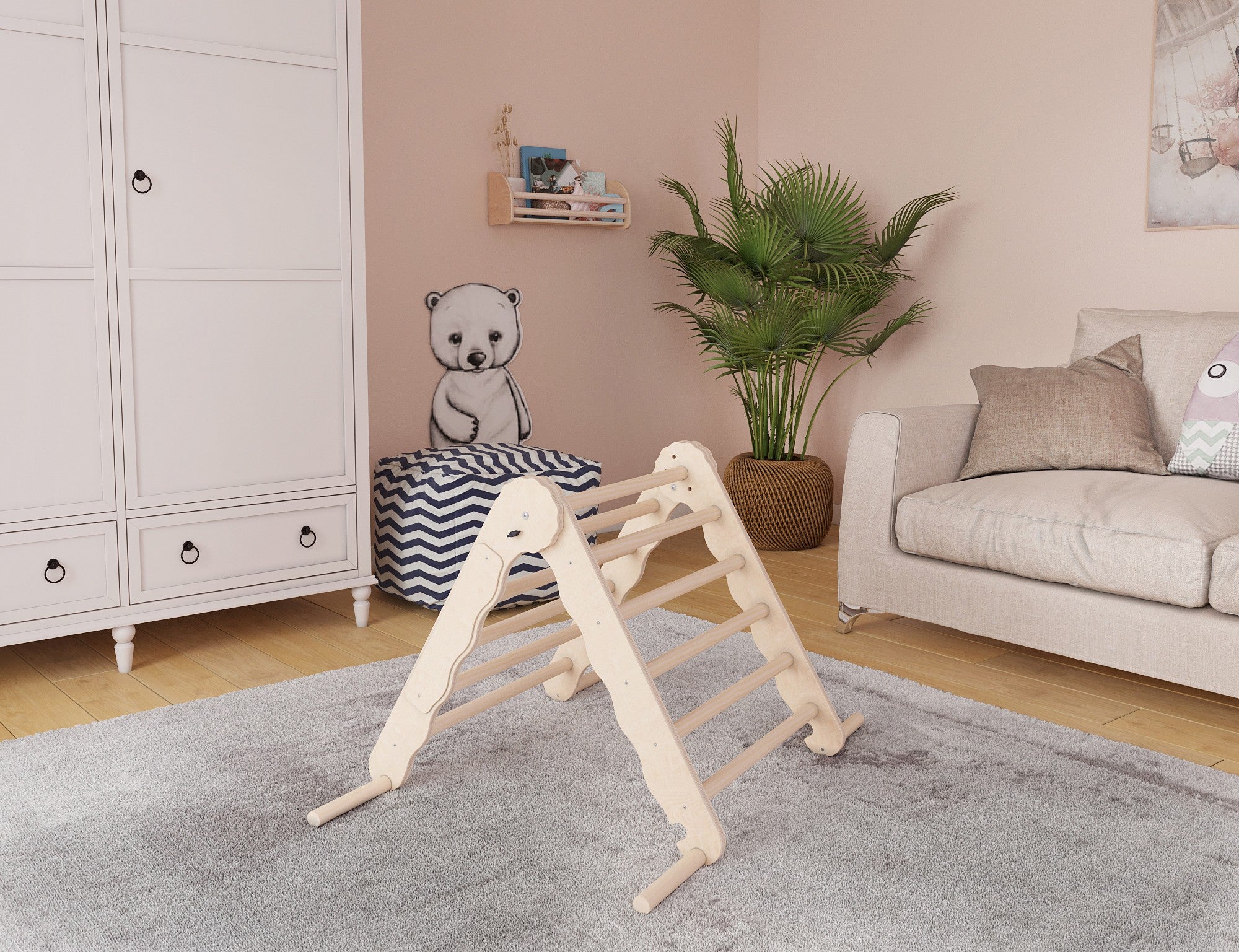 MAMOI® Klettergerüst indoor, Kletterdreieck aus holz, Baby kinder klettern, Kletterturm, Kletterbogen, Regenbogenwippe, Montessori spielzeug ab 1 jahr 2/3 jahre