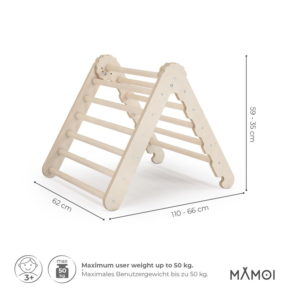 MAMOI® Klettergerüst indoor, Kletterdreieck aus holz, Baby kinder klettern, Kletterturm, Kletterbogen, Regenbogenwippe, Montessori spielzeug ab 1 jahr 2/3 jahre