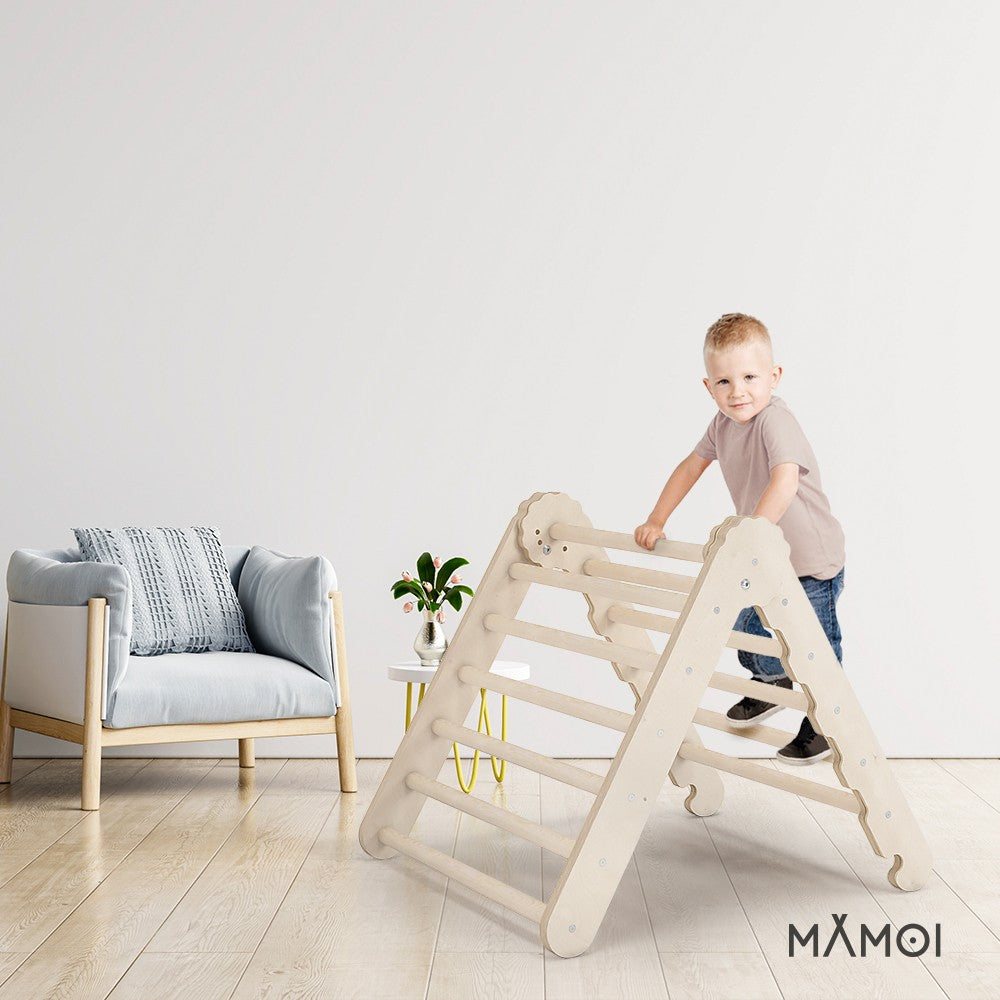 MAMOI® Klettergerüst indoor, Kletterdreieck aus holz, Baby kinder klettern, Kletterturm, Kletterbogen, Regenbogenwippe, Montessori spielzeug ab 1 jahr 2/3 jahre