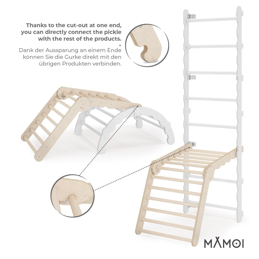 MAMOI® Klettergerüst indoor, Kletterdreieck aus holz, Baby kinder klettern, Kletterturm, Kletterbogen, Regenbogenwippe, Montessori spielzeug ab 1 jahr 2/3 jahre