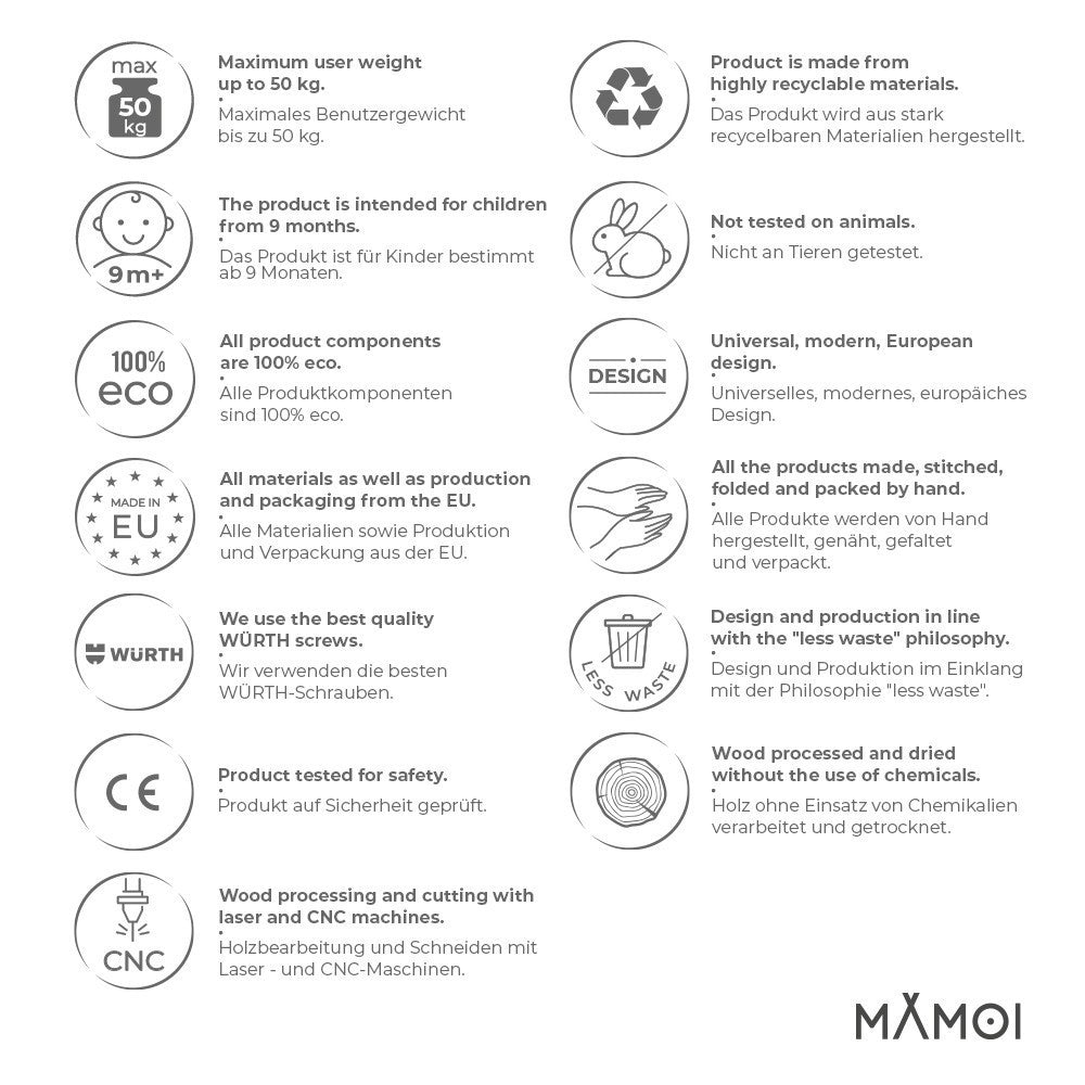MAMOI® Klettergerüst indoor, Kletterdreieck aus holz, Baby kinder klettern, Kletterturm, Kletterbogen, Regenbogenwippe, Montessori spielzeug ab 1 jahr 2/3 jahre