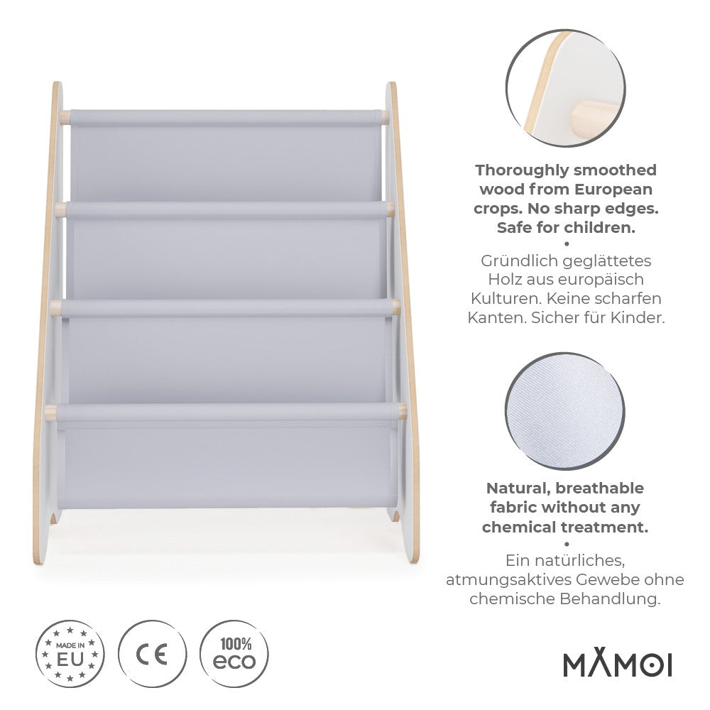 MAMOI® Bücherregal für kinder, Bücherkiste für kinderzimmer, Book shelf, Buchregal, Wandregal kinderregal, Kinderbücherregal, Bücherbank aus Yarnwood, Kindermöbel für kleines kind montessori