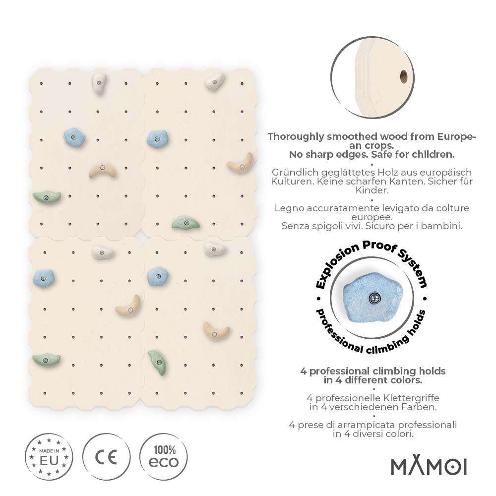 MAMOI® Kletterwand für kinderzimmer, Klettergerüst und spielgeräte indoor, Klettern mit Klettergriffe für kinder, Klettersteine, Kletterturm mit Griffe, Turngeräte, Montessori