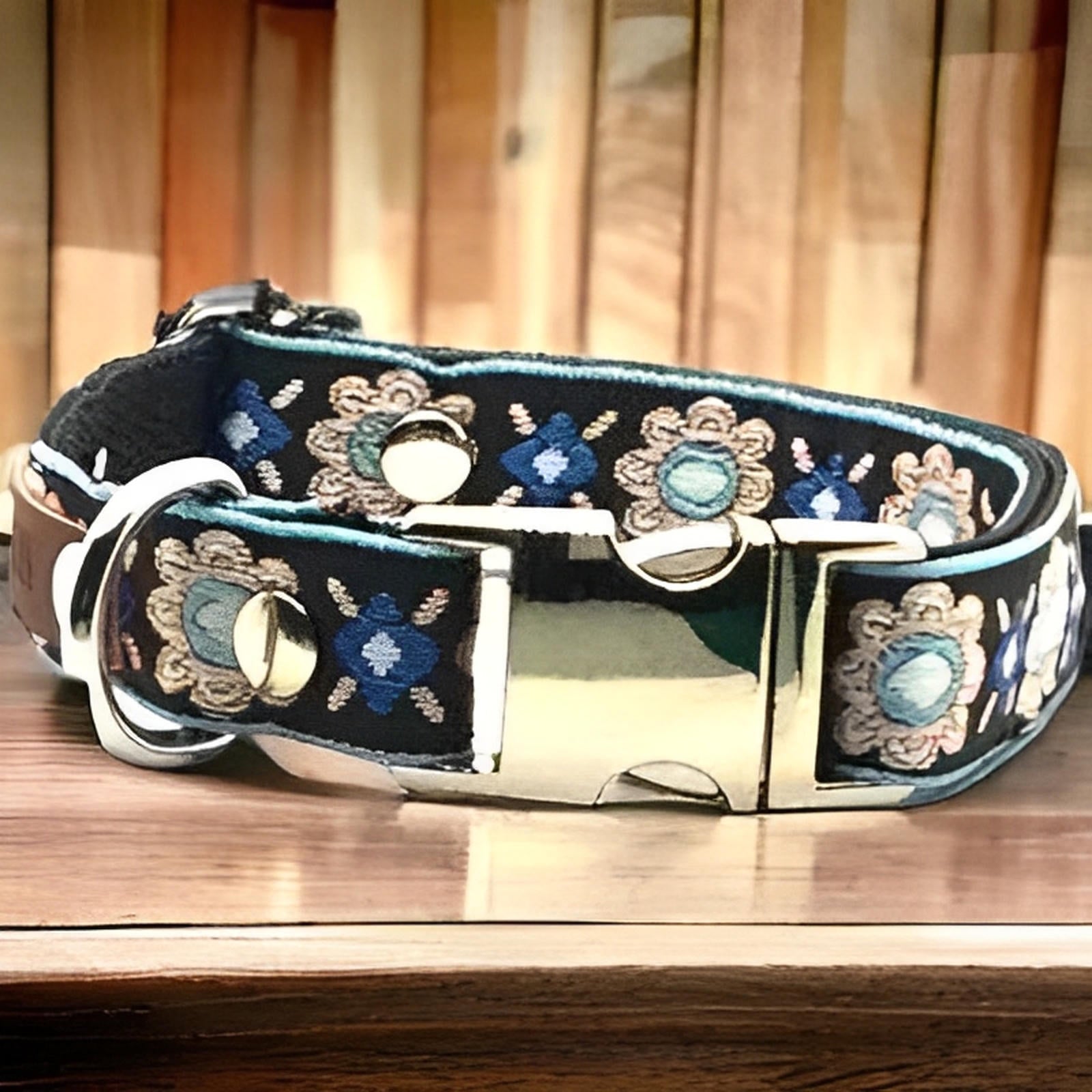 Elegant Cotton Dog Collar with Personalised Engraved Charm by Lollipollipocket