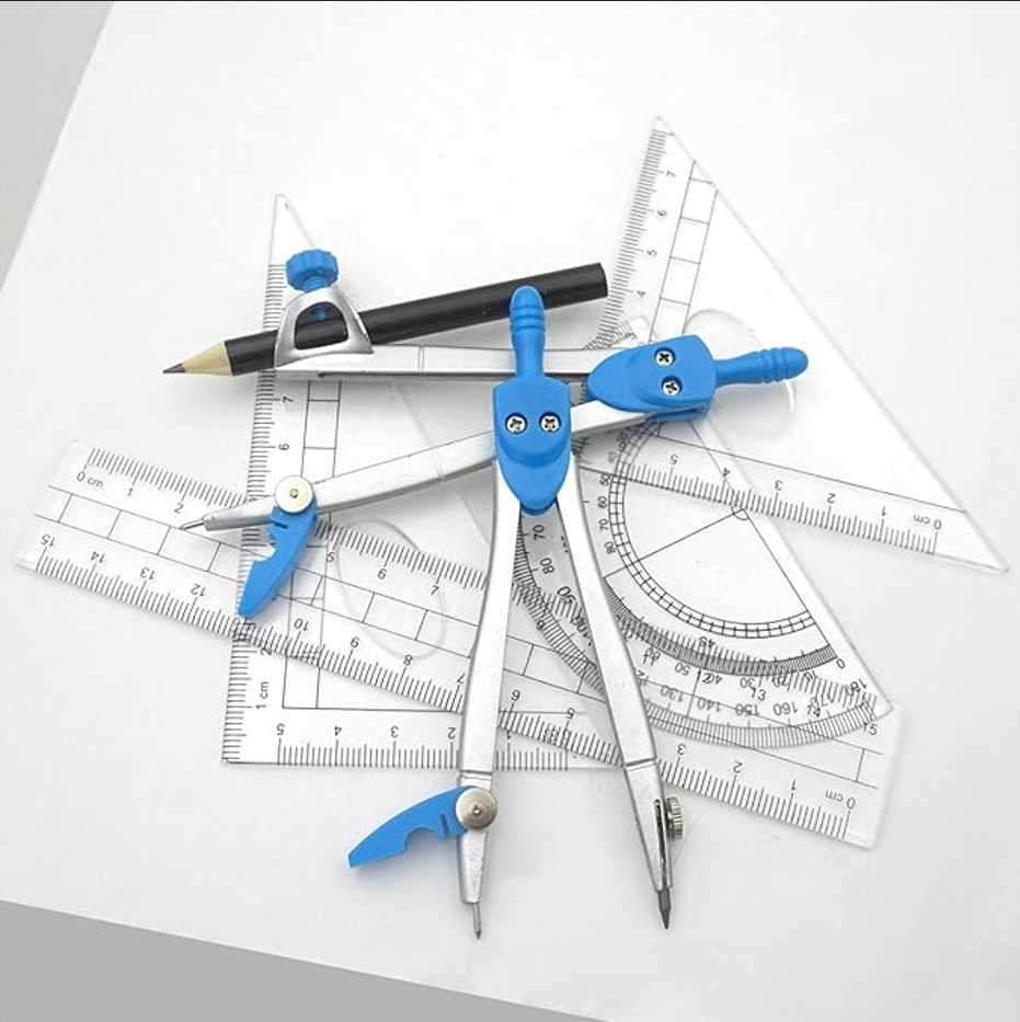 Geometry Compass Set Tuloka 10pcs School Maths Protractor Set Rulers for Students Maths and Engineering in Carry Case, Blue.