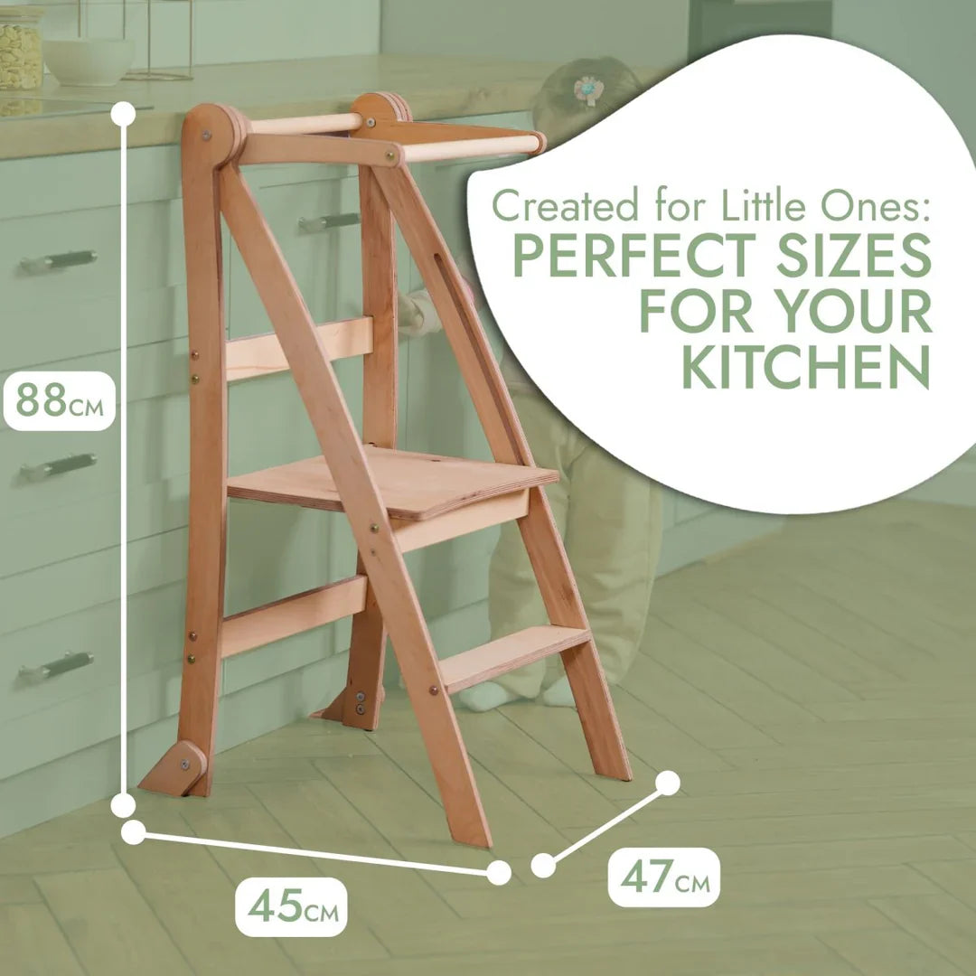 Folding Growing Chair – Montessori Step Stool with Safety Rails for Toddlers – Beige