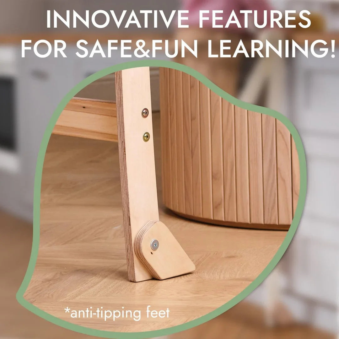 Folding Growing Chair – Montessori Step Stool with Safety Rails for Toddlers – Beige