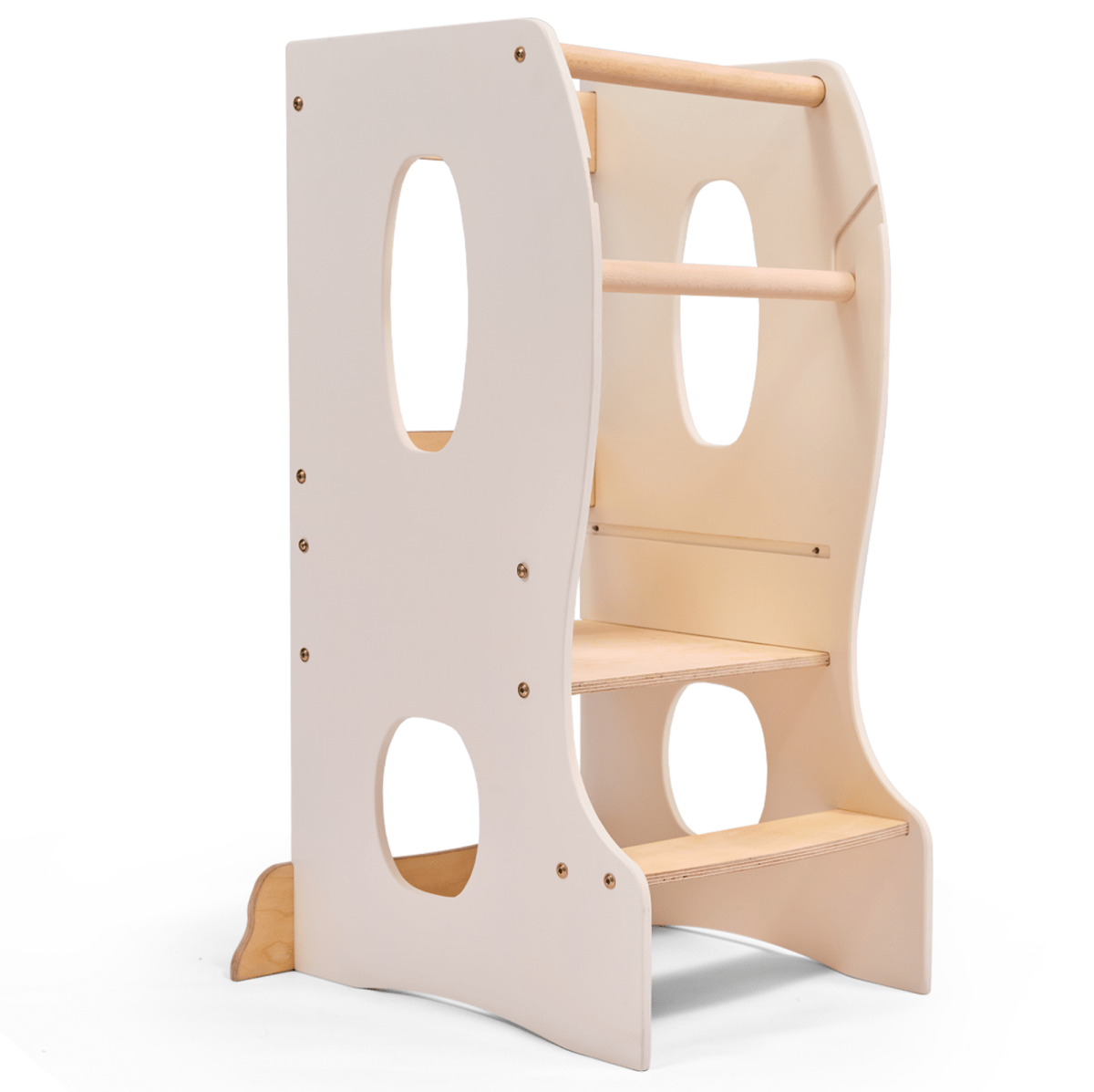 Stable Montessori Tower – Wooden Growing Chair with Cut-Out Handles – Ivory