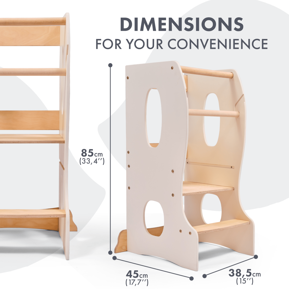 Stable Montessori Tower – Wooden Growing Chair with Cut-Out Handles – Ivory