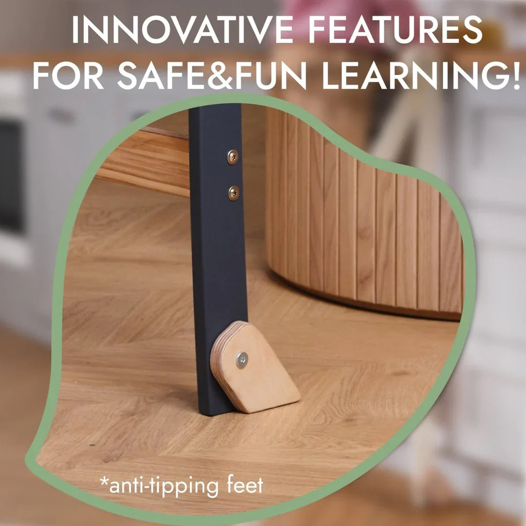 Folding Growing Chair – Montessori Step Stool with Safety Rails for Toddlers – Graphite