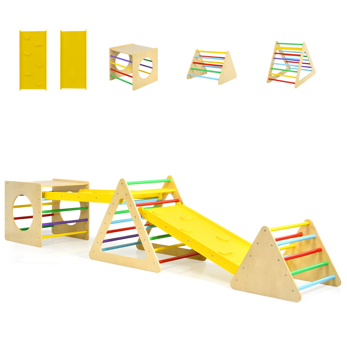 NNECW 5 in 1 Montessori Climbing Triangle & Cube  with Slide Board for Kids