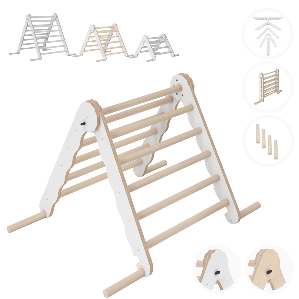 MAMOI® Klettergerüst indoor, Kletterdreieck aus holz, Baby kinder klettern, Kletterturm, Kletterbogen, Regenbogenwippe, Montessori spielzeug ab 1 jahr 2/3 jahre