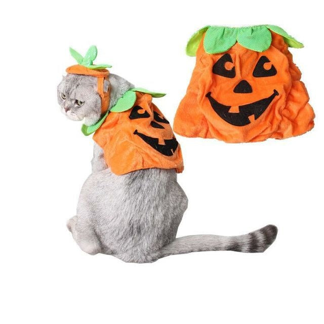 Halloween Pet Cats Costume Props Creative Pumpkin Shape Green Leaf Decoration Cosplay Clothing Holiday Garment Supplies - Nestkin Store