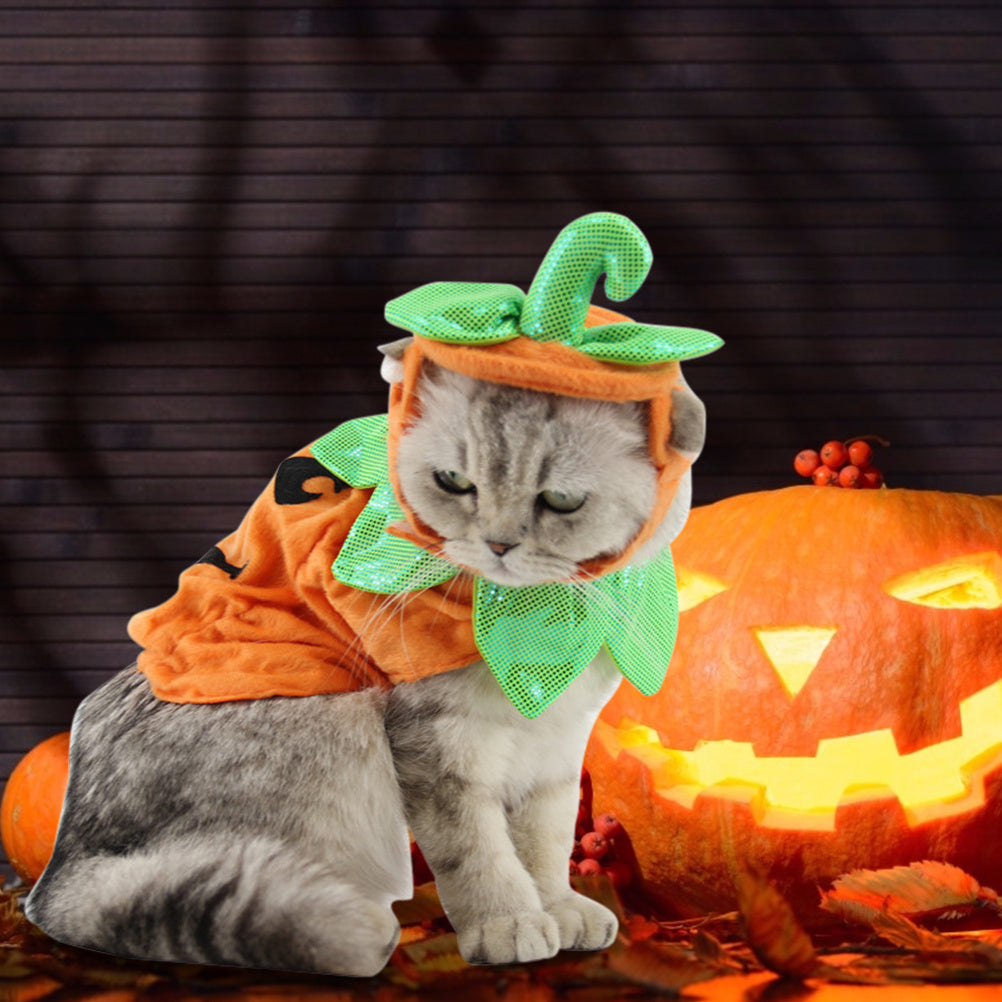 Halloween Pet Cats Costume Props Creative Pumpkin Shape Green Leaf Decoration Cosplay Clothing Holiday Garment Supplies - Nestkin Store