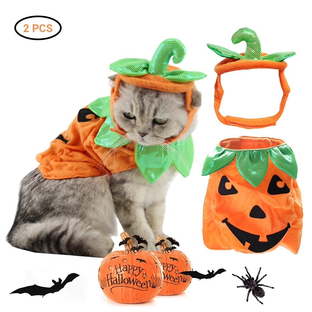 Halloween Pet Cats Costume Props Creative Pumpkin Shape Green Leaf Decoration Cosplay Clothing Holiday Garment Supplies - Nestkin Store
