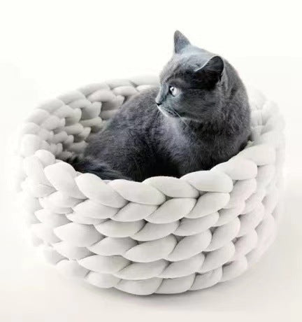 Cat House Cushion Soft Long Plush Warm Pet Mat Cute Kennel Cat Sleeping Basket Bed Round Fluffy Comfortable Touch Pet Products - Nestkin Store