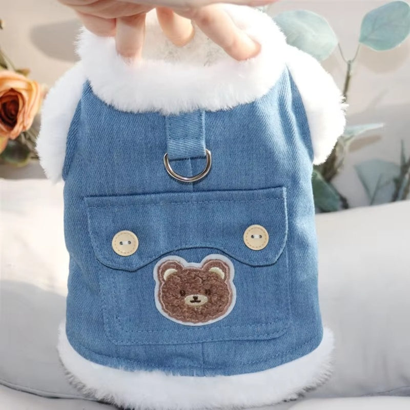 Winter Fleece Pet Dog Clothes Bear Print Dog Down Coat Warm Soft Puppy Vest Jacket Fashion Cat Jacket Coat Cute Pet Dog Costumes - Nestkin Store