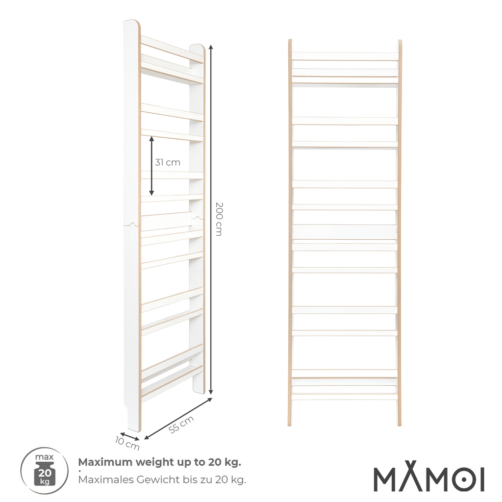 MAMOI® Kinderbücherregal aus Holz – Bücherkiste, Kinderbücherregal, Bücherregal für Kinderzimmer, Bücherbank, Wandregal, Montessori Kindermöbel, Kinderregal und Book Shelf für kleine Kinder.