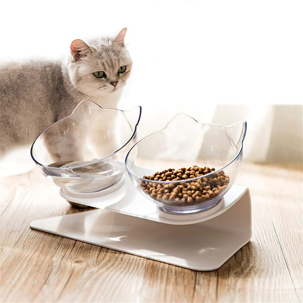 Non Slip Double Cat Bowl With Raised Stand Pet Food Cat Feeder Protect Cervical Vertebra Dog Bowl Transparent Pet Products - Nestkin Store