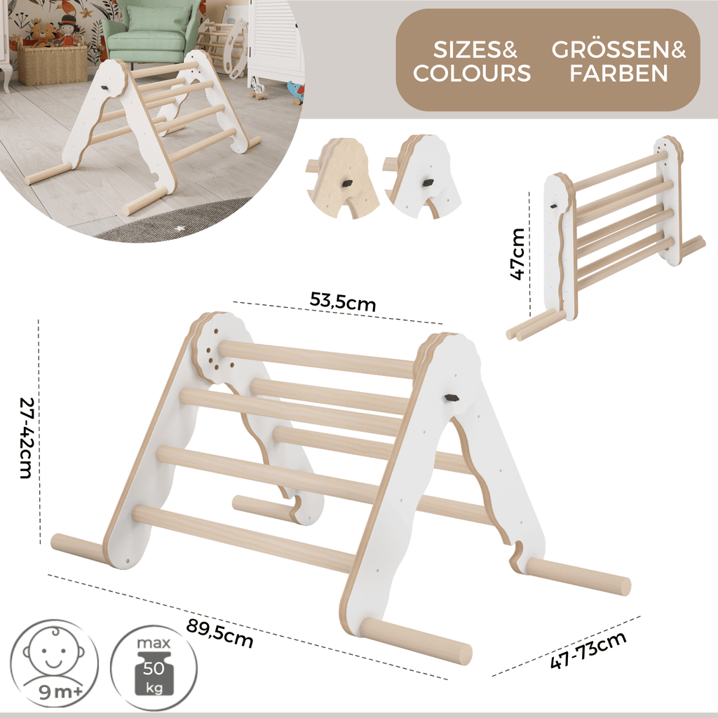 MAMOI® Klettergerüst indoor, Kletterdreieck aus holz, Baby kinder klettern, Kletterturm, Kletterbogen, Regenbogenwippe, Montessori spielzeug ab 1 jahr 2/3 jahre