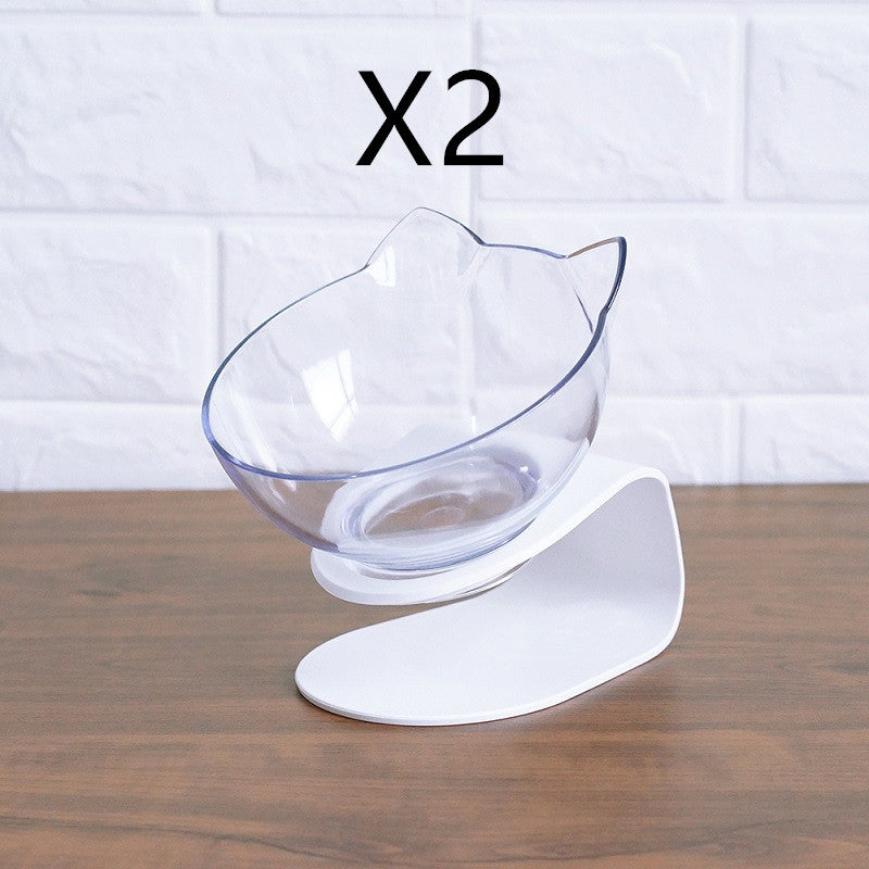Non Slip Double Cat Bowl With Raised Stand Pet Food Cat Feeder Protect Cervical Vertebra Dog Bowl Transparent Pet Products - Nestkin Store