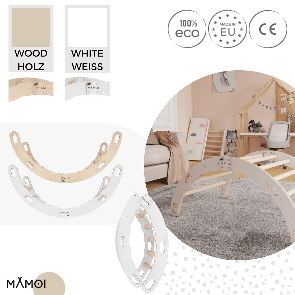 MAMOI® Kletterbogen, Kletterdreieck, Baby klettern, Regenbogenwippe aus holz, Holzbogen für Kinder, Spielplatz, Klettergerüst indoor ab 1 jahr 2/3 jahre, Montessori