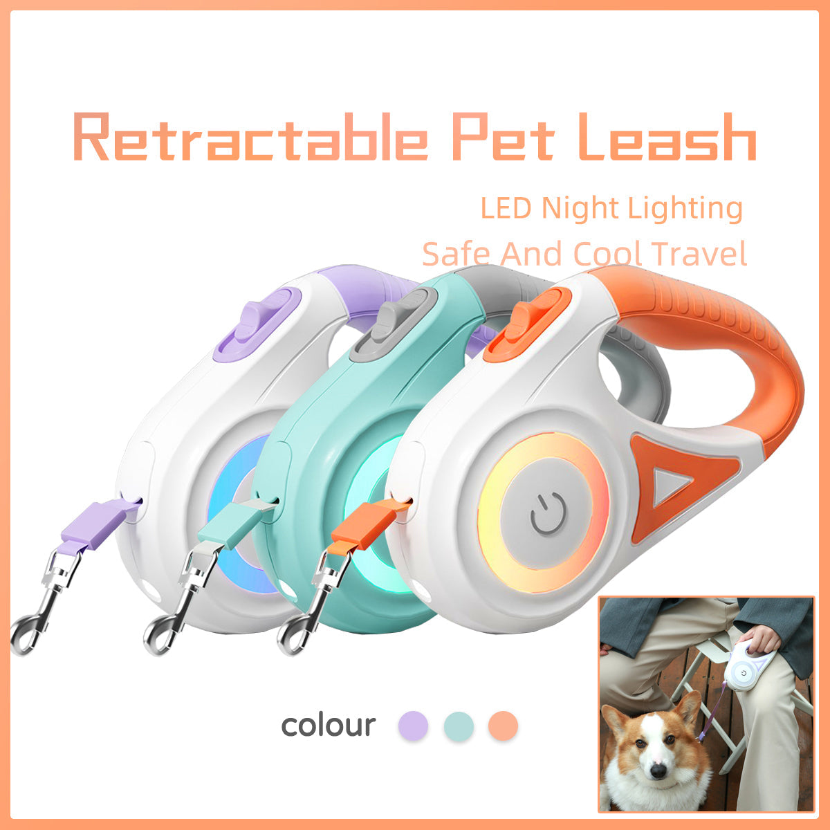 Dog Leash Retractable Leash And Dog Collar Spotlight Automatic Pet Dog Cat Traction Rope For Small Medium Dogs Pet Product - Nestkin Store
