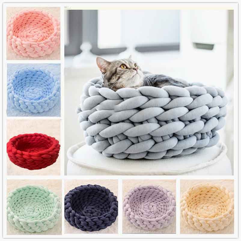 Cat House Cushion Soft Long Plush Warm Pet Mat Cute Kennel Cat Sleeping Basket Bed Round Fluffy Comfortable Touch Pet Products - Nestkin Store