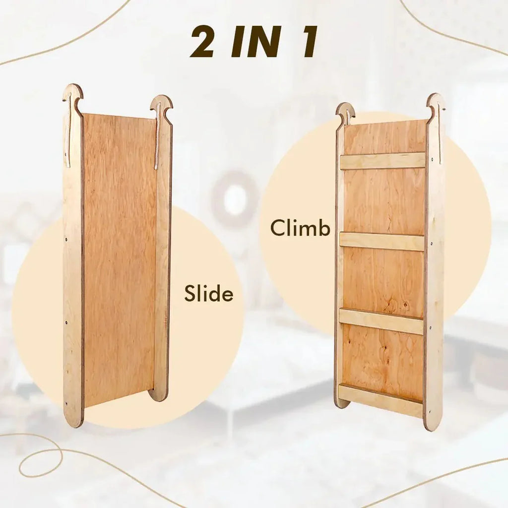 5in1 Montessori Climbing Frame: Triangle Ladder + Slide Board+ Climbing Net + Art Add-on