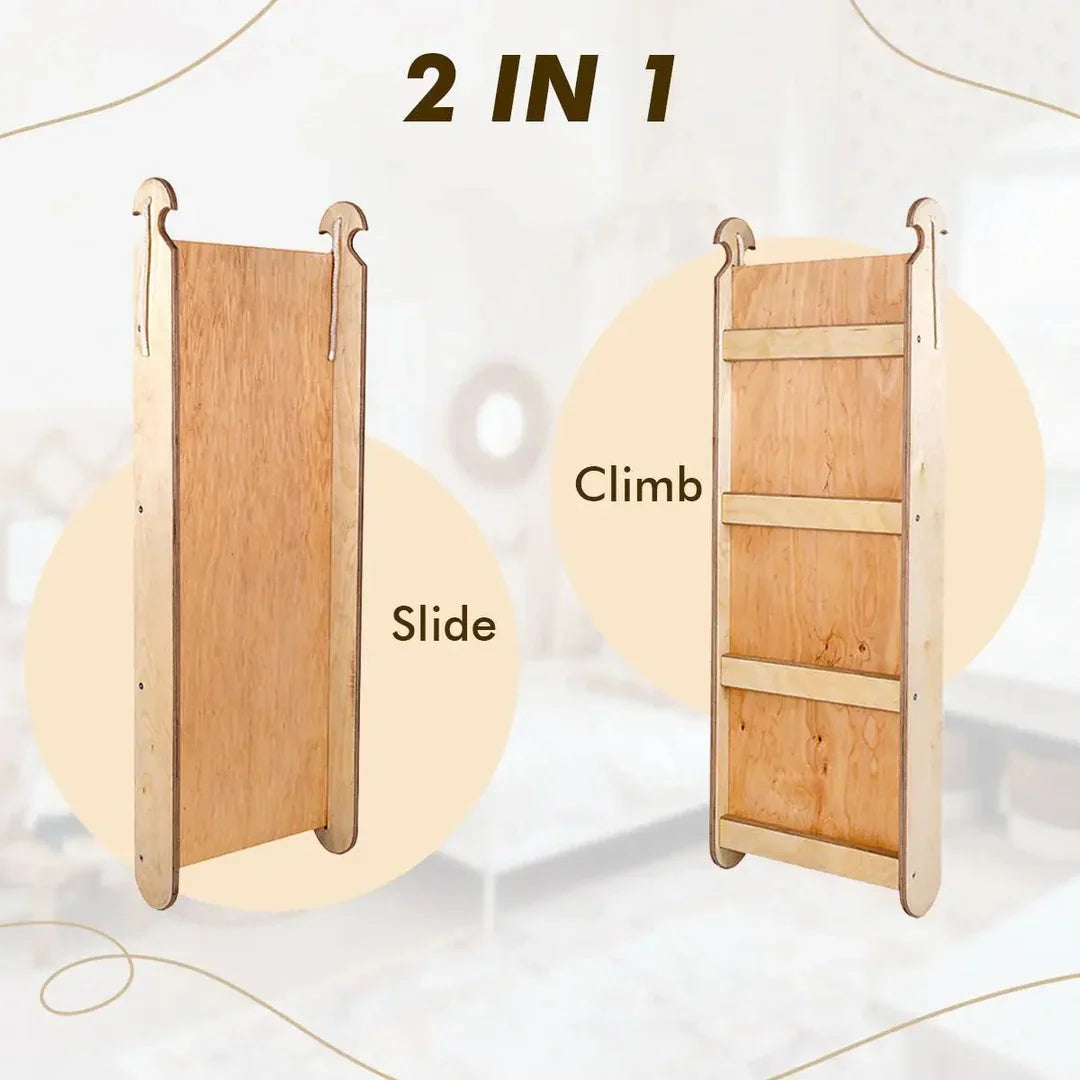 5in1 Montessori Climbing Frame: Triangle Ladder + Slide Board+ Climbing Net + Art Add-on