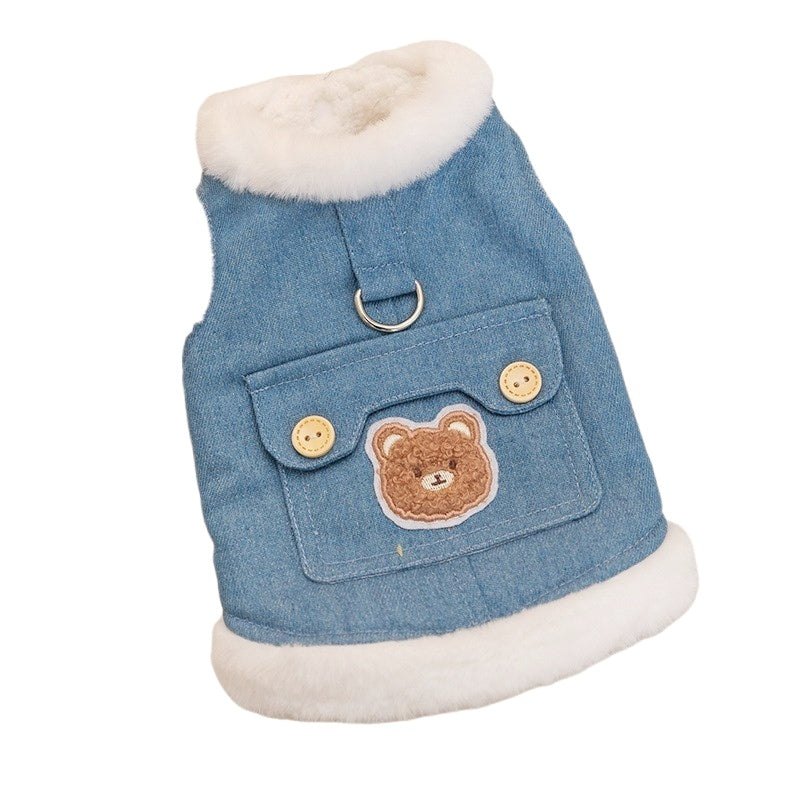 Winter Fleece Pet Dog Clothes Bear Print Dog Down Coat Warm Soft Puppy Vest Jacket Fashion Cat Jacket Coat Cute Pet Dog Costumes - Nestkin Store