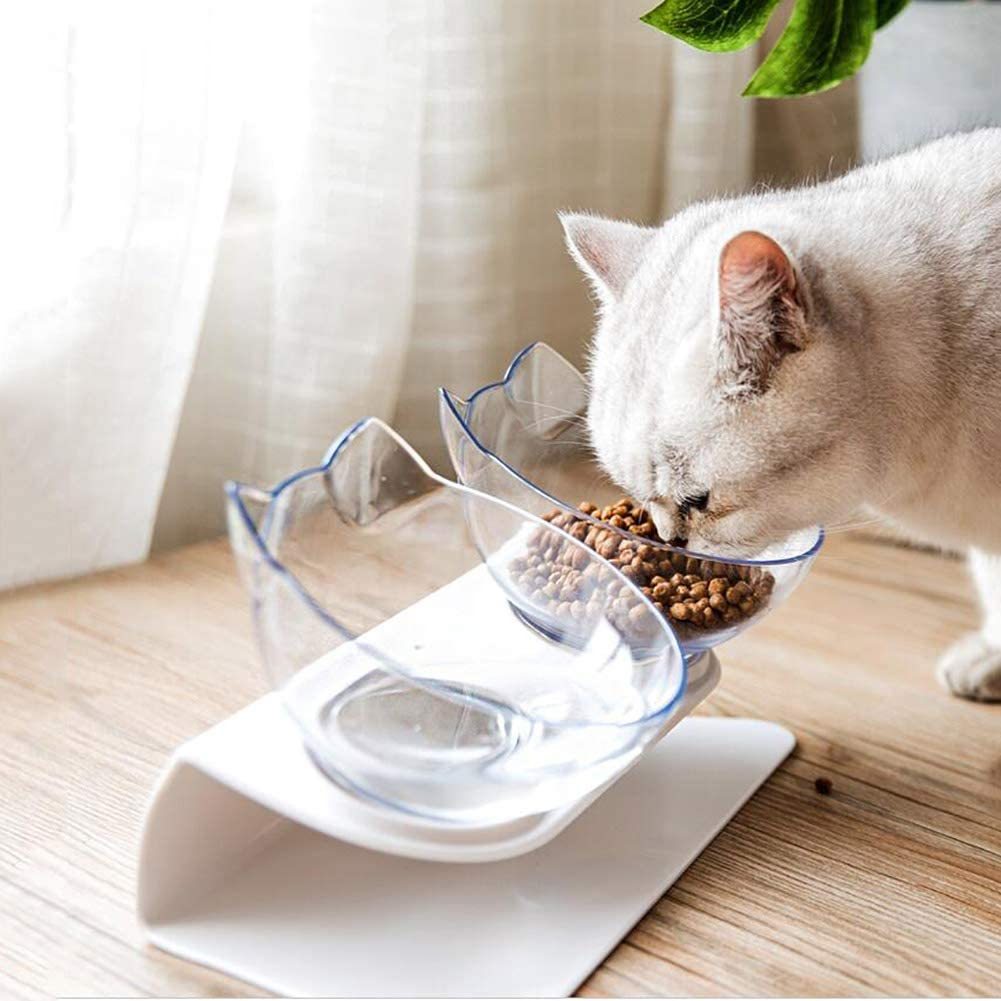 Non Slip Double Cat Bowl With Raised Stand Pet Food Cat Feeder Protect Cervical Vertebra Dog Bowl Transparent Pet Products - Nestkin Store