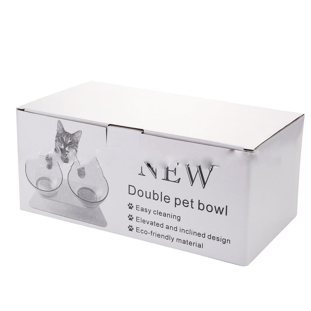 Non Slip Double Cat Bowl With Raised Stand Pet Food Cat Feeder Protect Cervical Vertebra Dog Bowl Transparent Pet Products - Nestkin Store