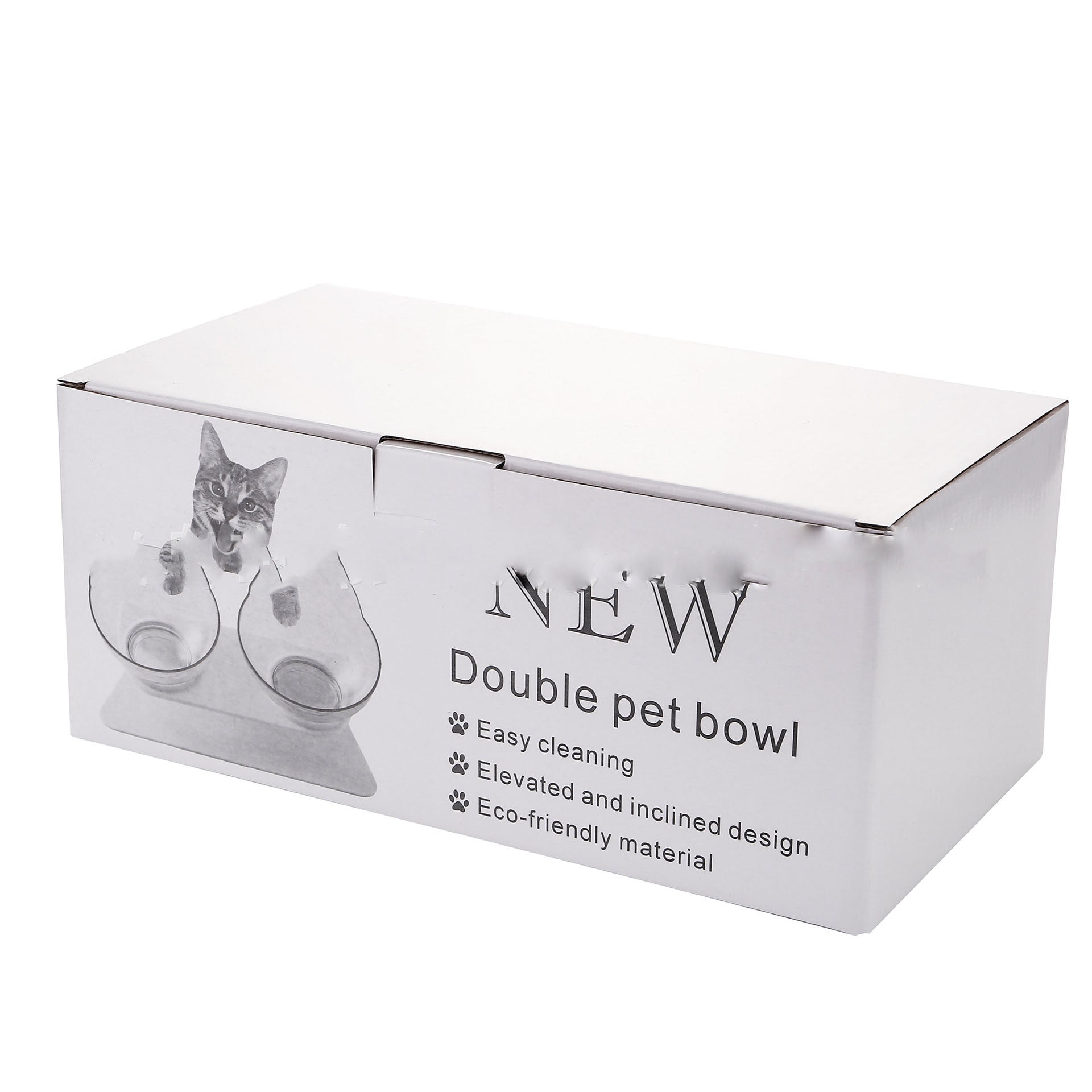 Non Slip Double Cat Bowl With Raised Stand Pet Food Cat Feeder Protect Cervical Vertebra Dog Bowl Transparent Pet Products - Nestkin Store