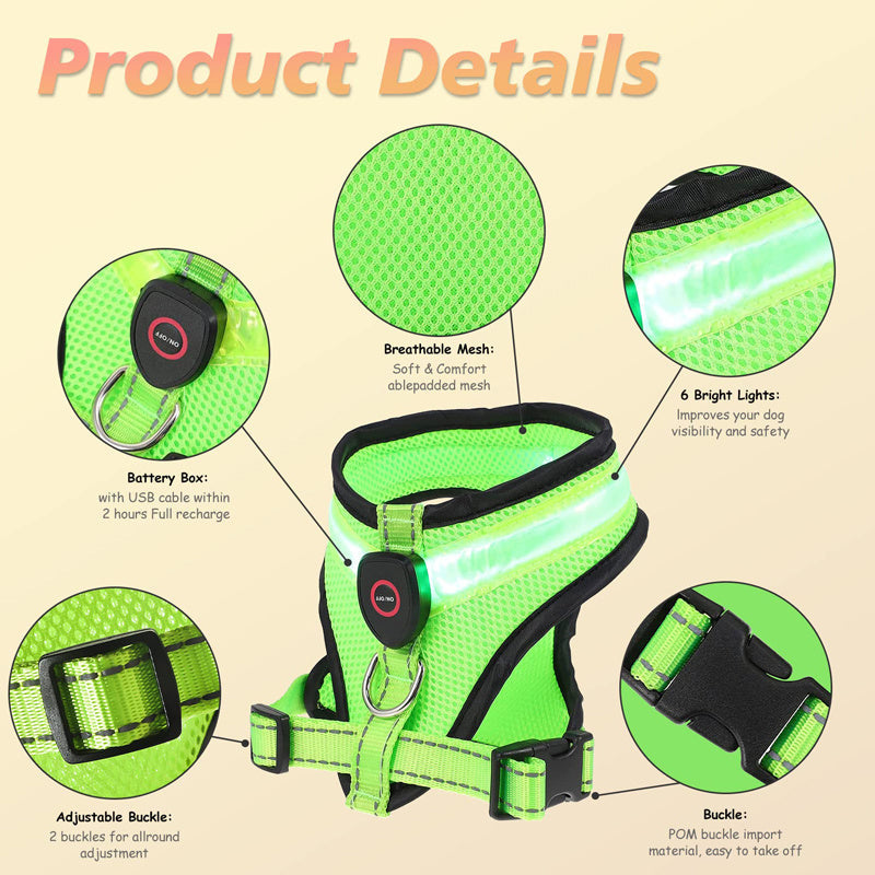 Pet Supplies Rechargeable Mesh LED Lighted Dog Harness - Nestkin Store