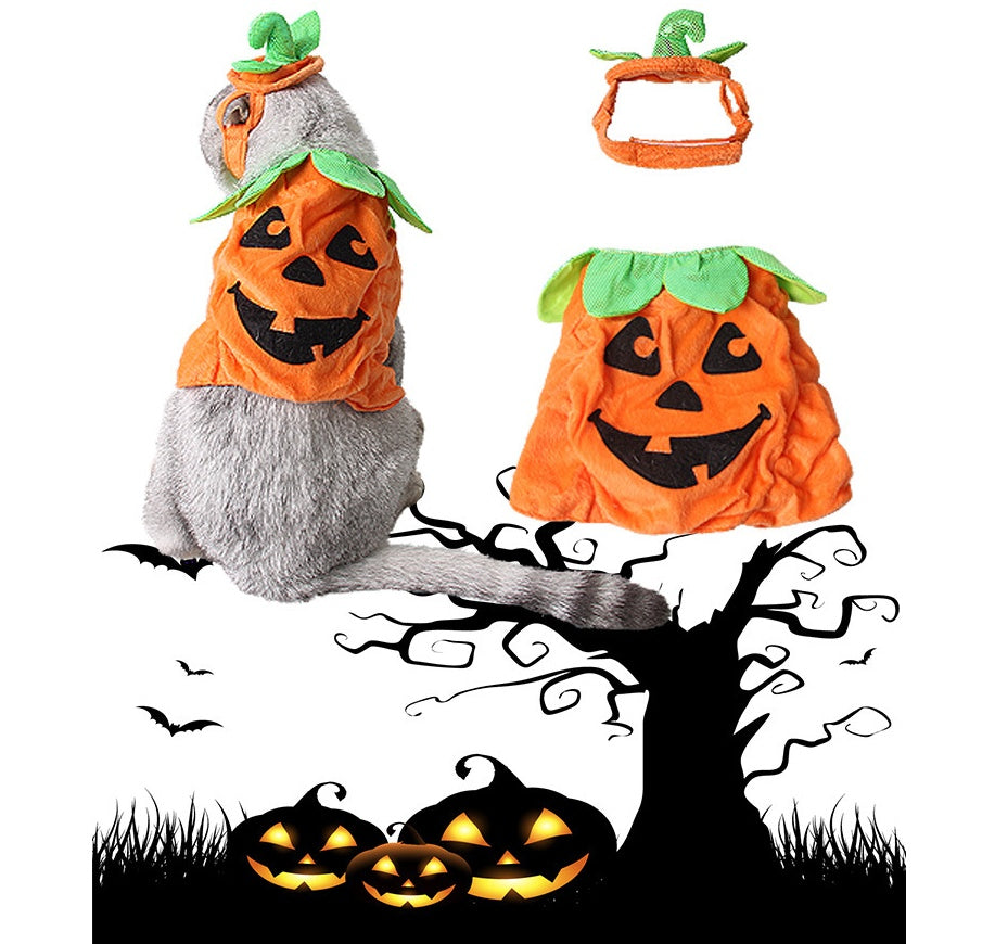 Halloween Pet Cats Costume Props Creative Pumpkin Shape Green Leaf Decoration Cosplay Clothing Holiday Garment Supplies - Nestkin Store